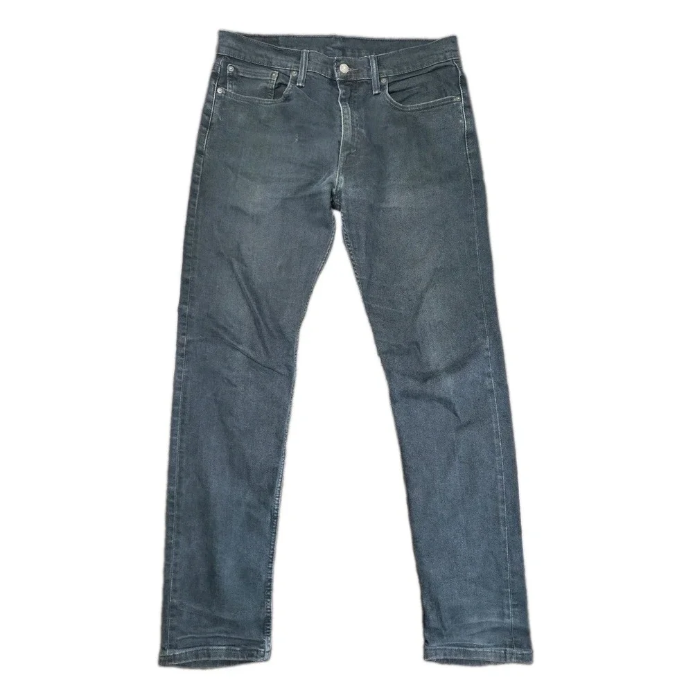 Levis 502 Black Jeans Mens 34x33 Denim Tapered Fit Distressed Faded Biker Grunge